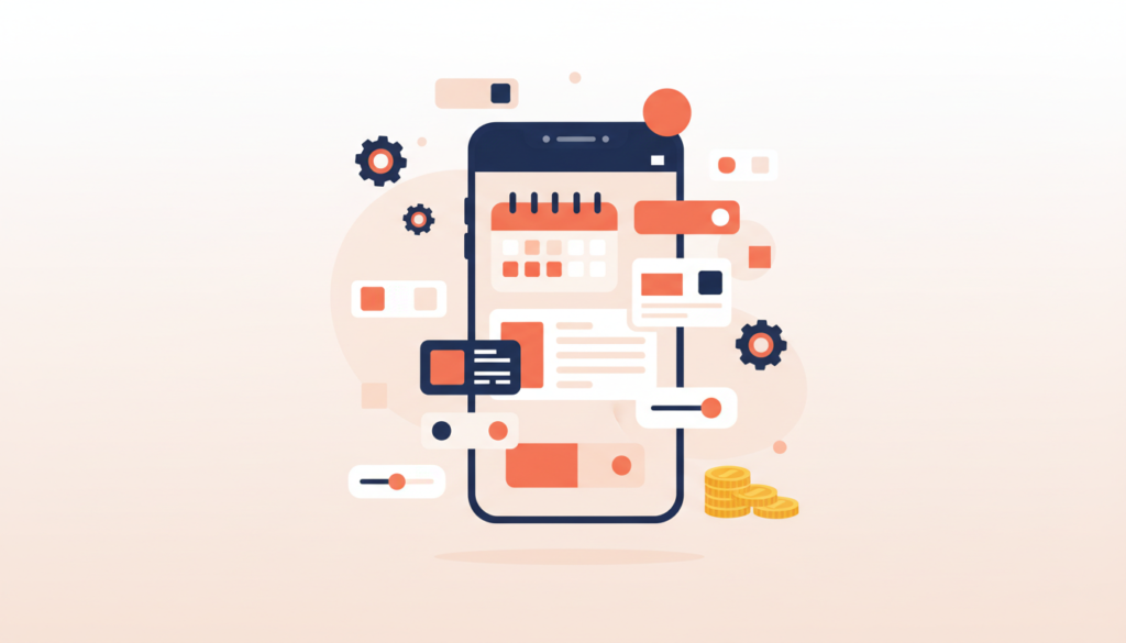 Illustration of a smartphone app being planned to estimate the cost to build an app for a small business